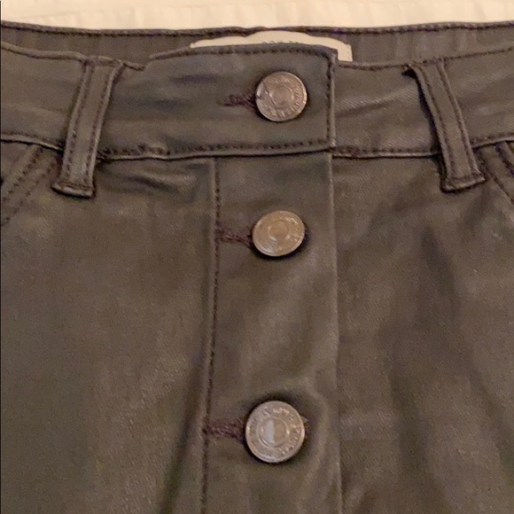 Black Faux Leather Mini Skirt with Front Buttons 2 - Picture 4 of 5